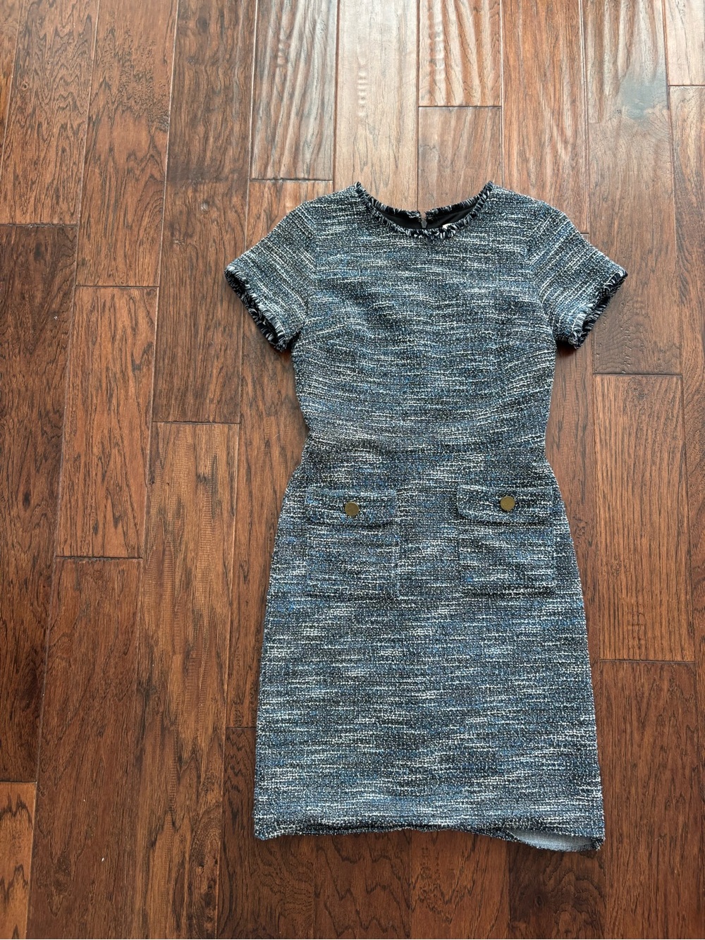 LOFT Heathered Navy Tweed Short-Sleeve Sheath Dress
